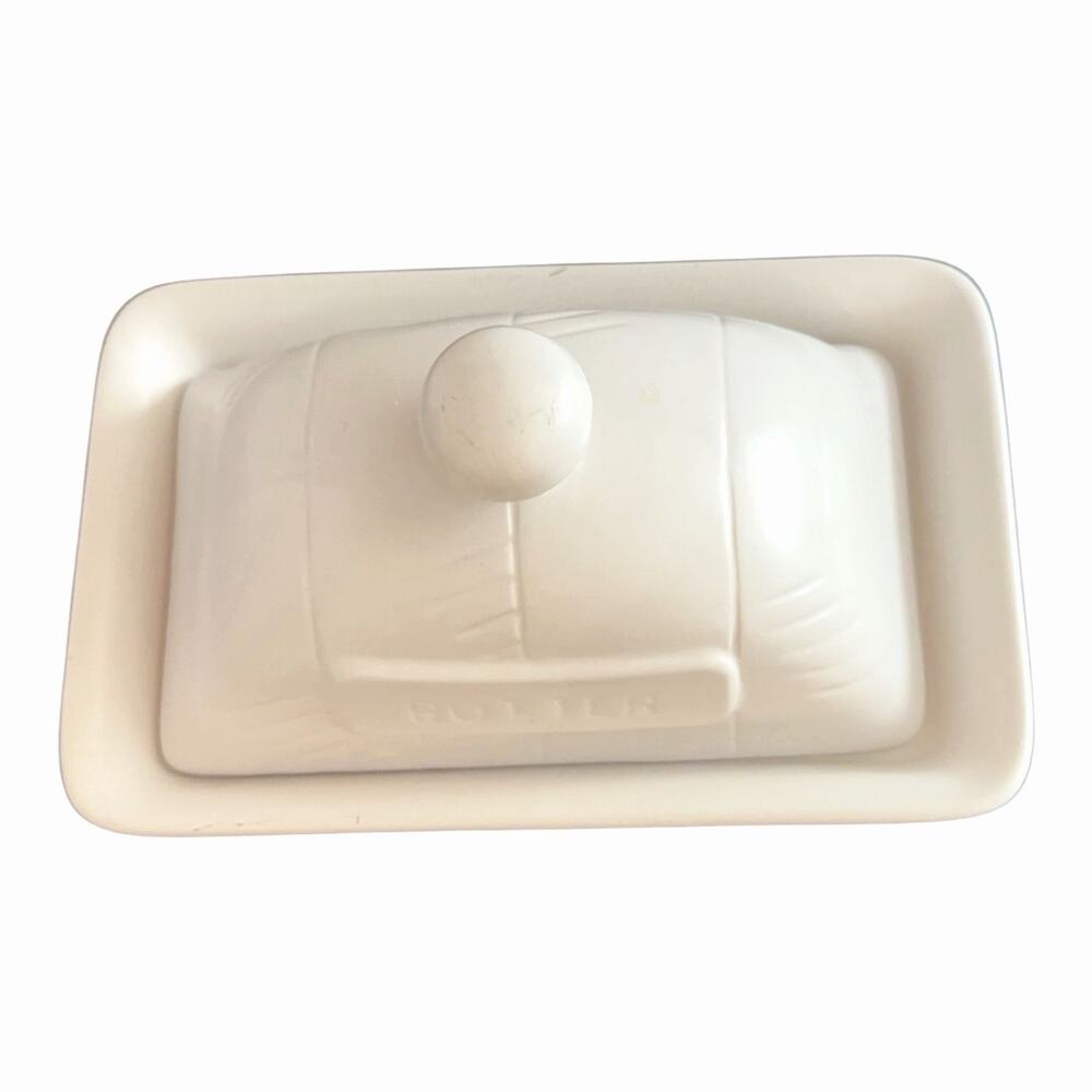 Badgley Mischka Home Ceramic White Butter Dish With Dome Lid